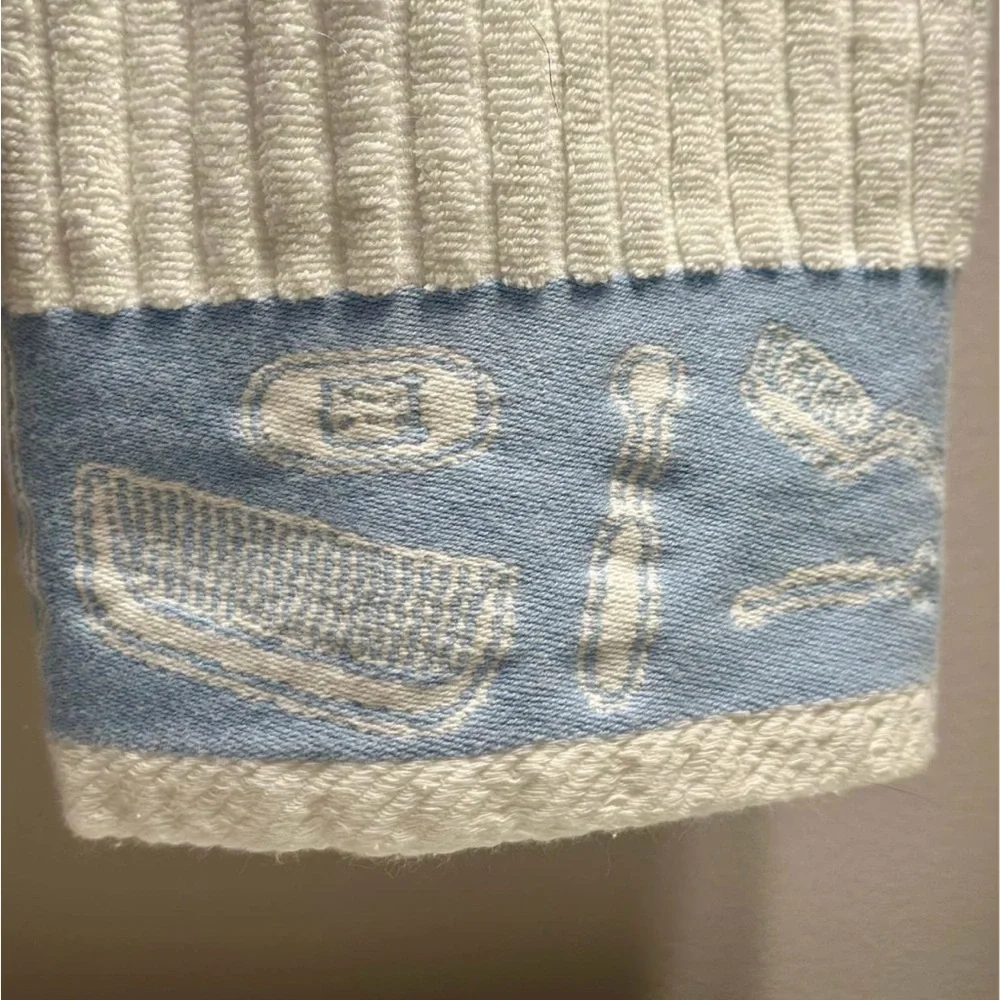 IKEA Ribbed Hand Towels – White with Blue Toiletry Print Trim (Set of 2)